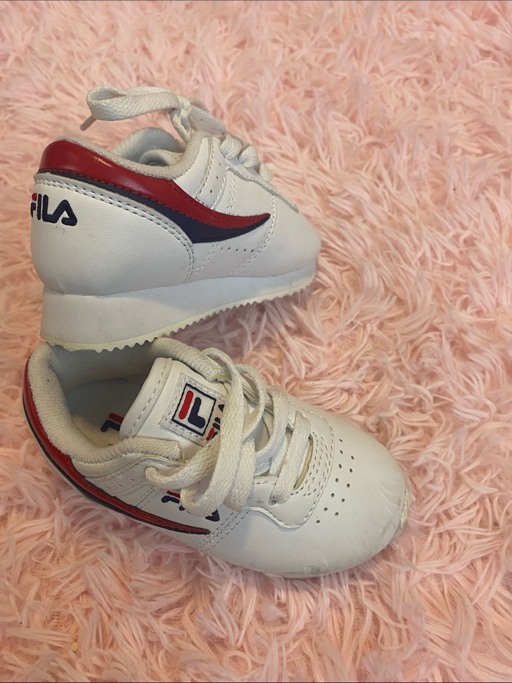 Fila Kids White Sneakers with Red and Navy Stripe